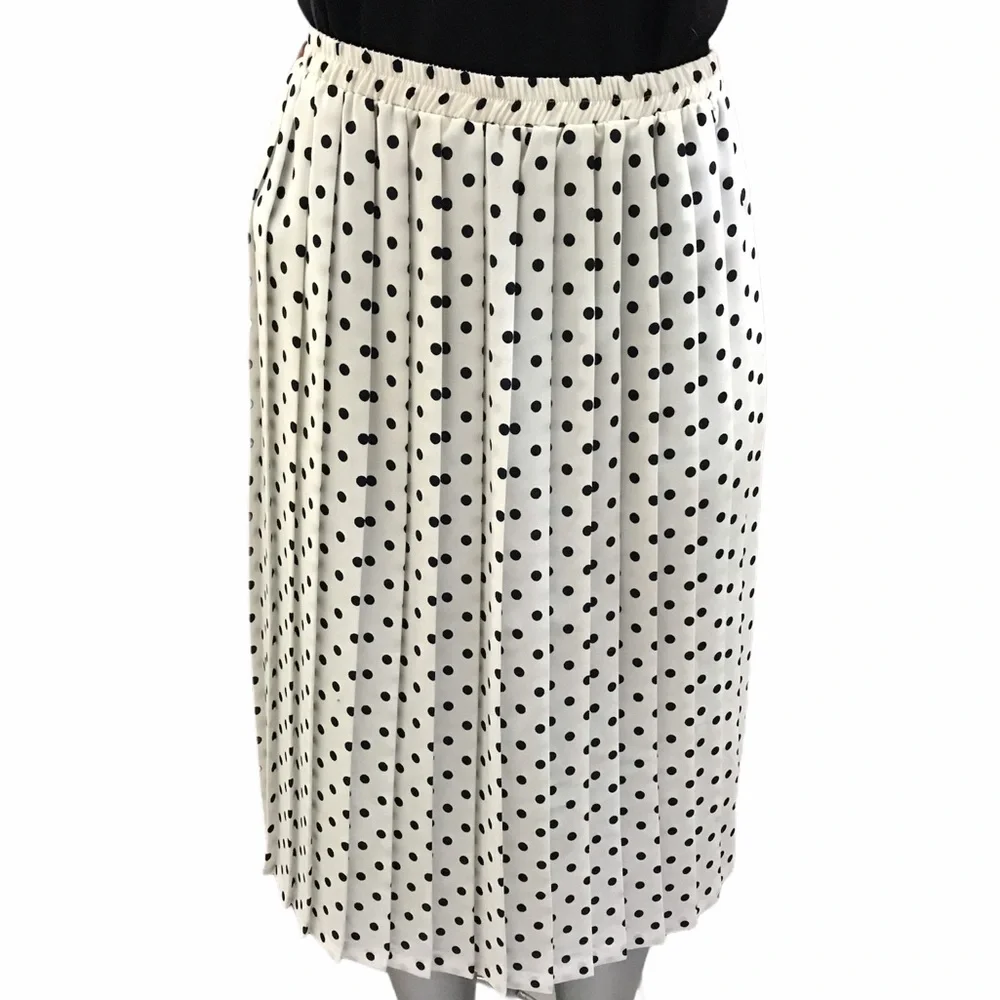 Vintage Pleated Midi Skirt Sz Medium Polka Dot Modest Cottagecore Classic Retro